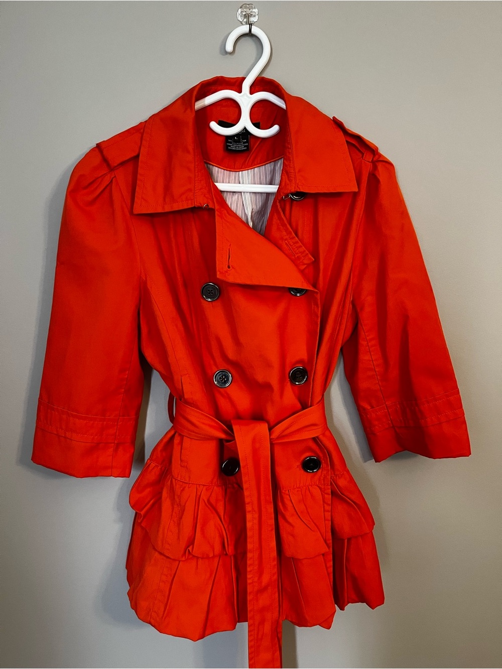 Luii Bright Orange Belted Trench Coat – Size L